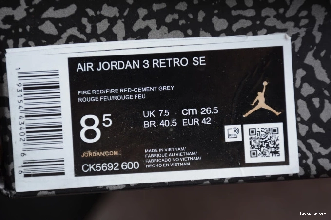Rep LUCY Jordan Air 3 Cement Red CK5692-600 0801